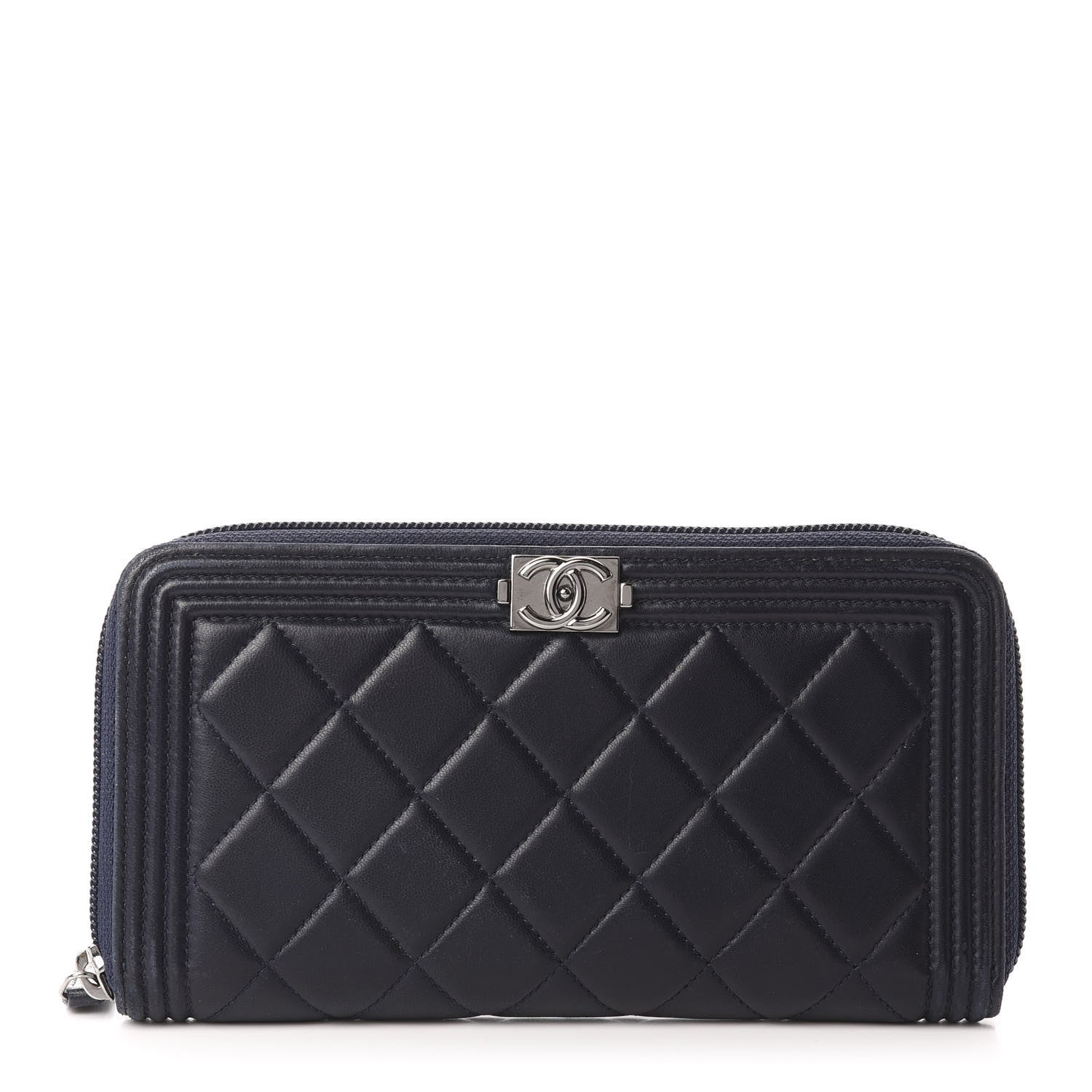 Chanel Lambskin Quilted Boy Zip Around Wallet Navy 1 of 9