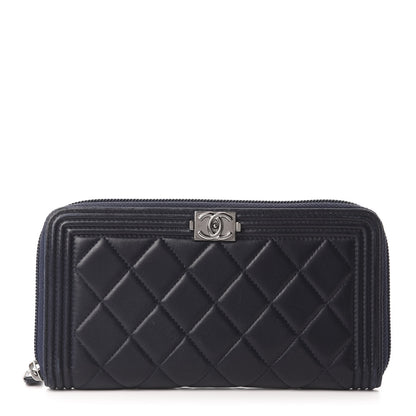 Chanel Lambskin Quilted Boy Zip Around Wallet Navy 1 of 9