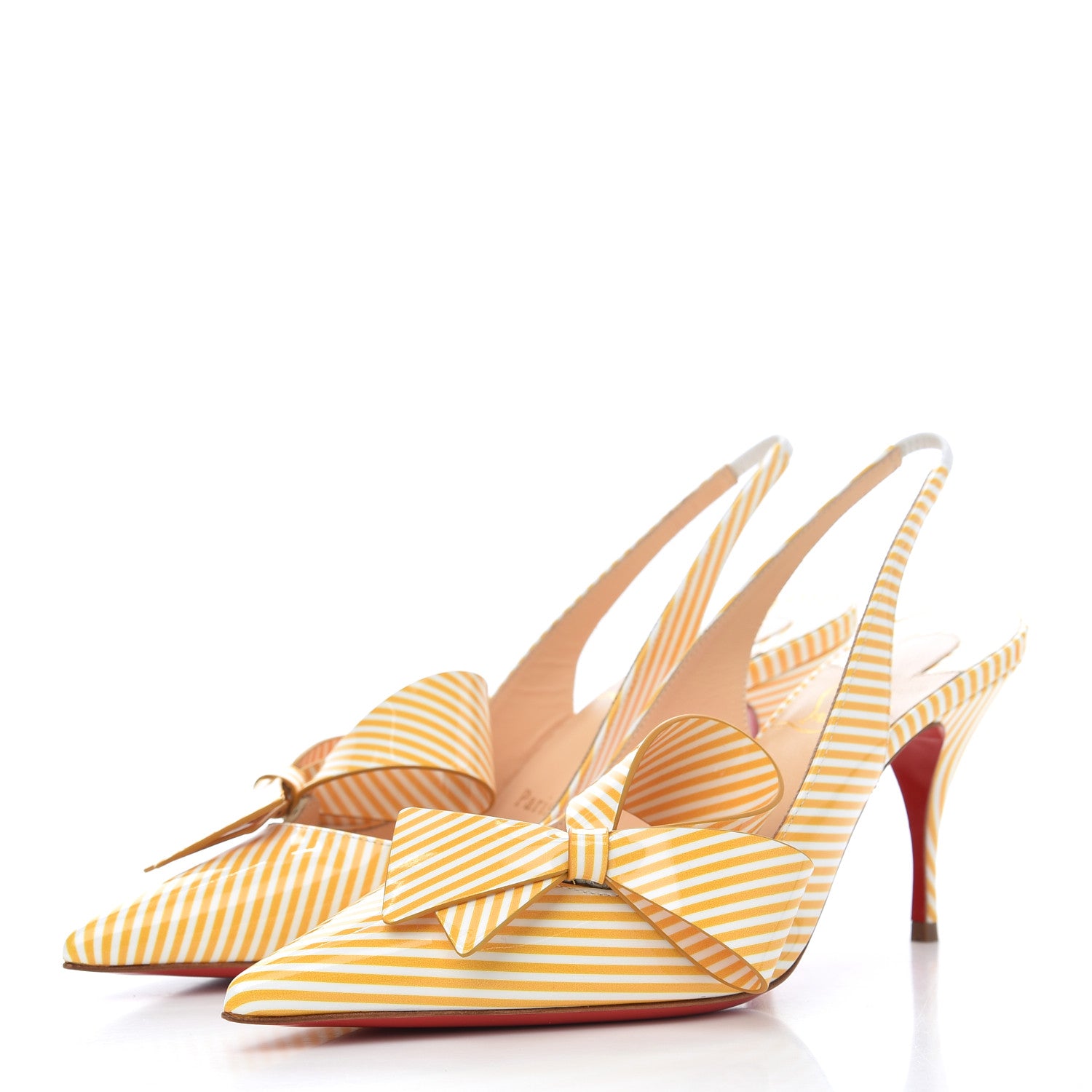 Christian Louboutin Patent Stripes Clare Nodo 80 Pumps 36 Banana White 3 of 8