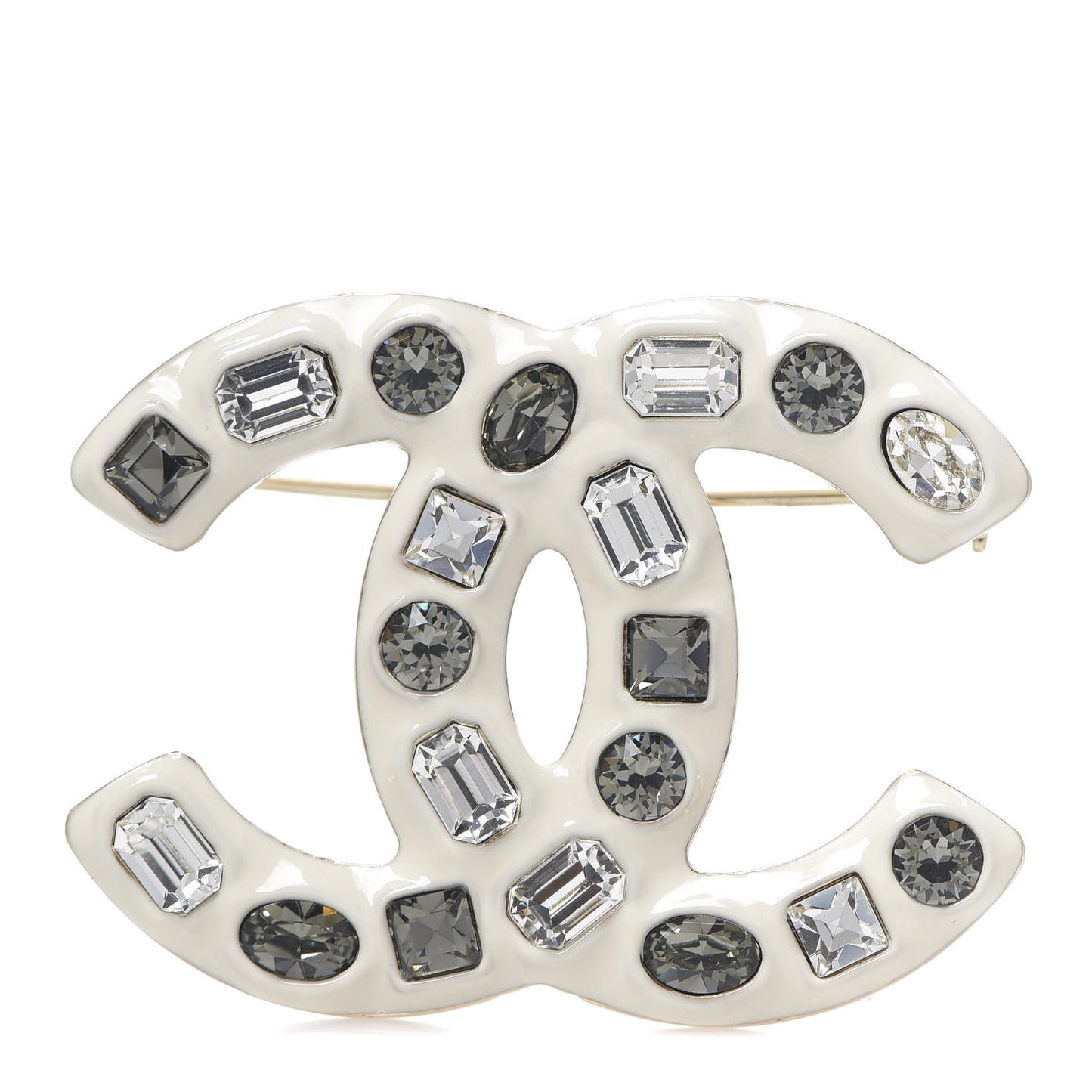 Crystal Enamel CC Brooch White Grey