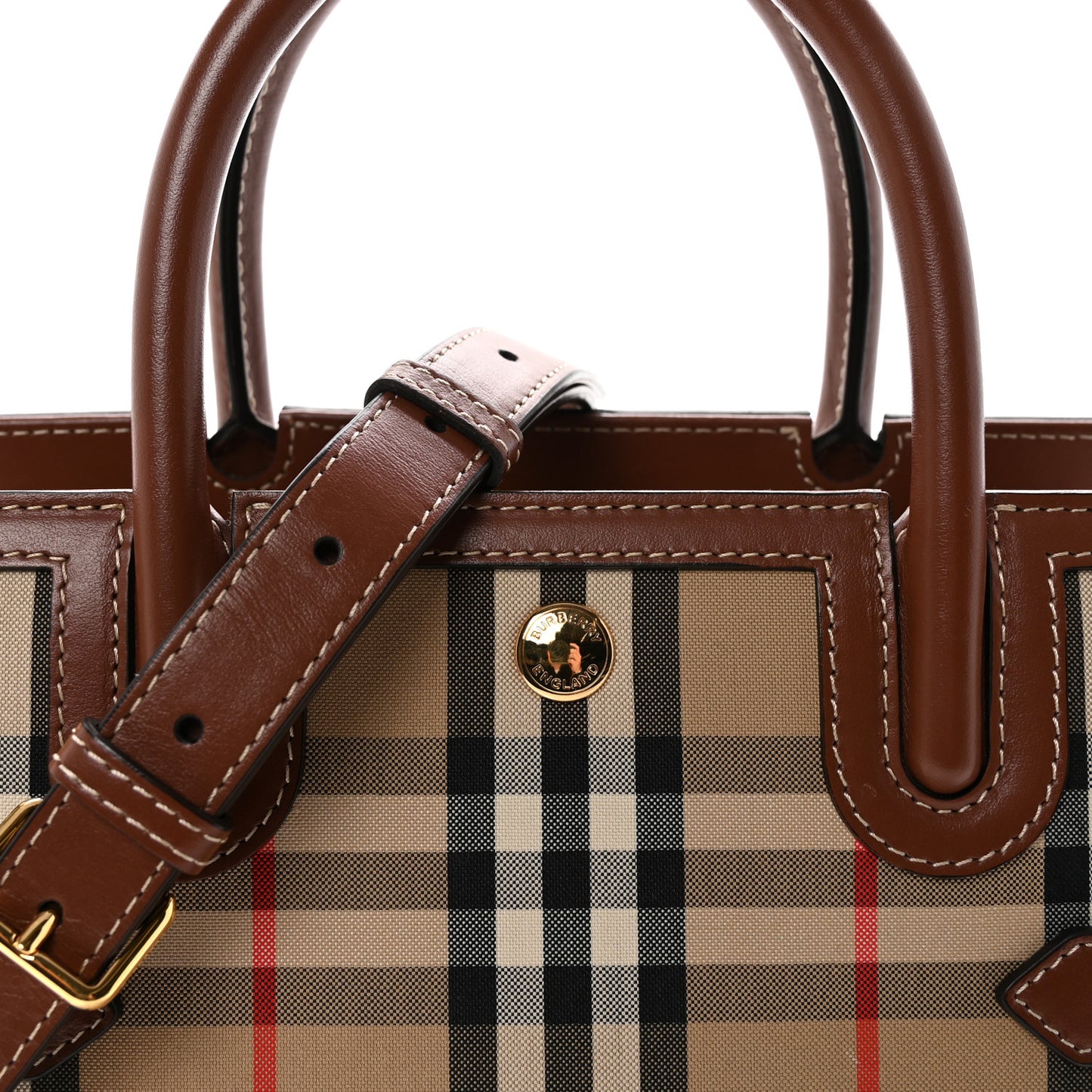 Calfskin Vintage Check Two Handle Title Bag Archive Beige
