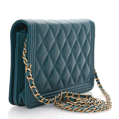 Chanel Caviar Quilted Boy Wallet On Chain WOC Teal 3 of 12