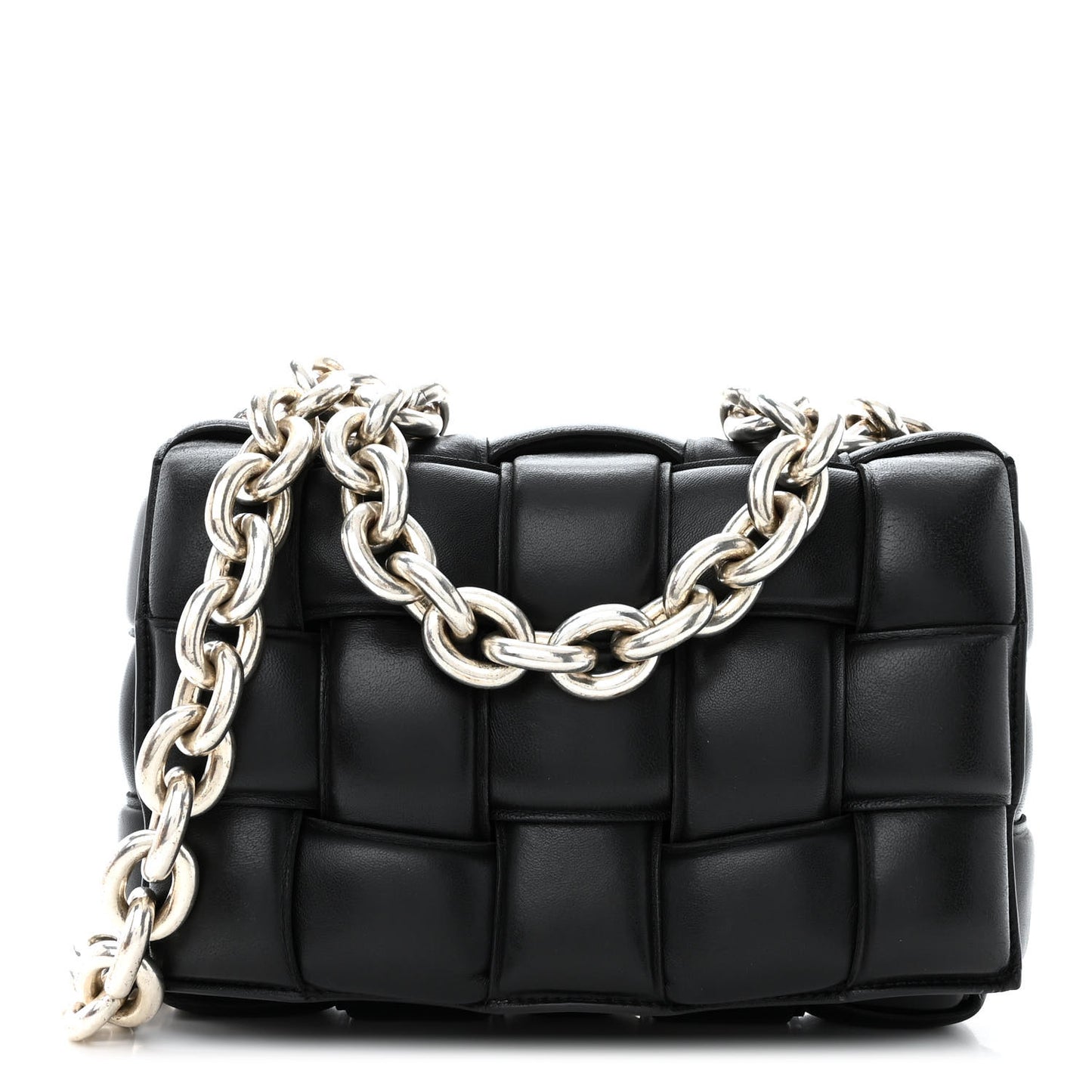 Lambskin Maxi Intreccio Padded Chain Cassette Crossbody Bag Black