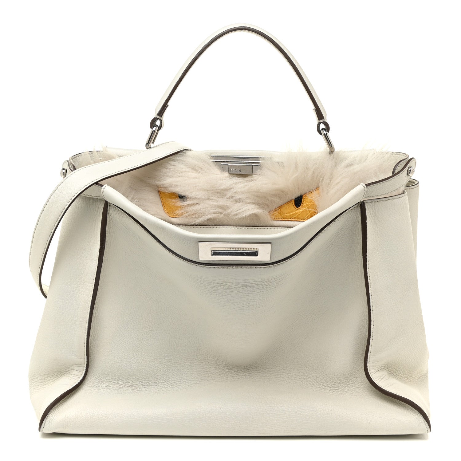 Fendi Calfskin Fur Monster Eyes Large Peekaboo Iconic Satchel White 1 of 27