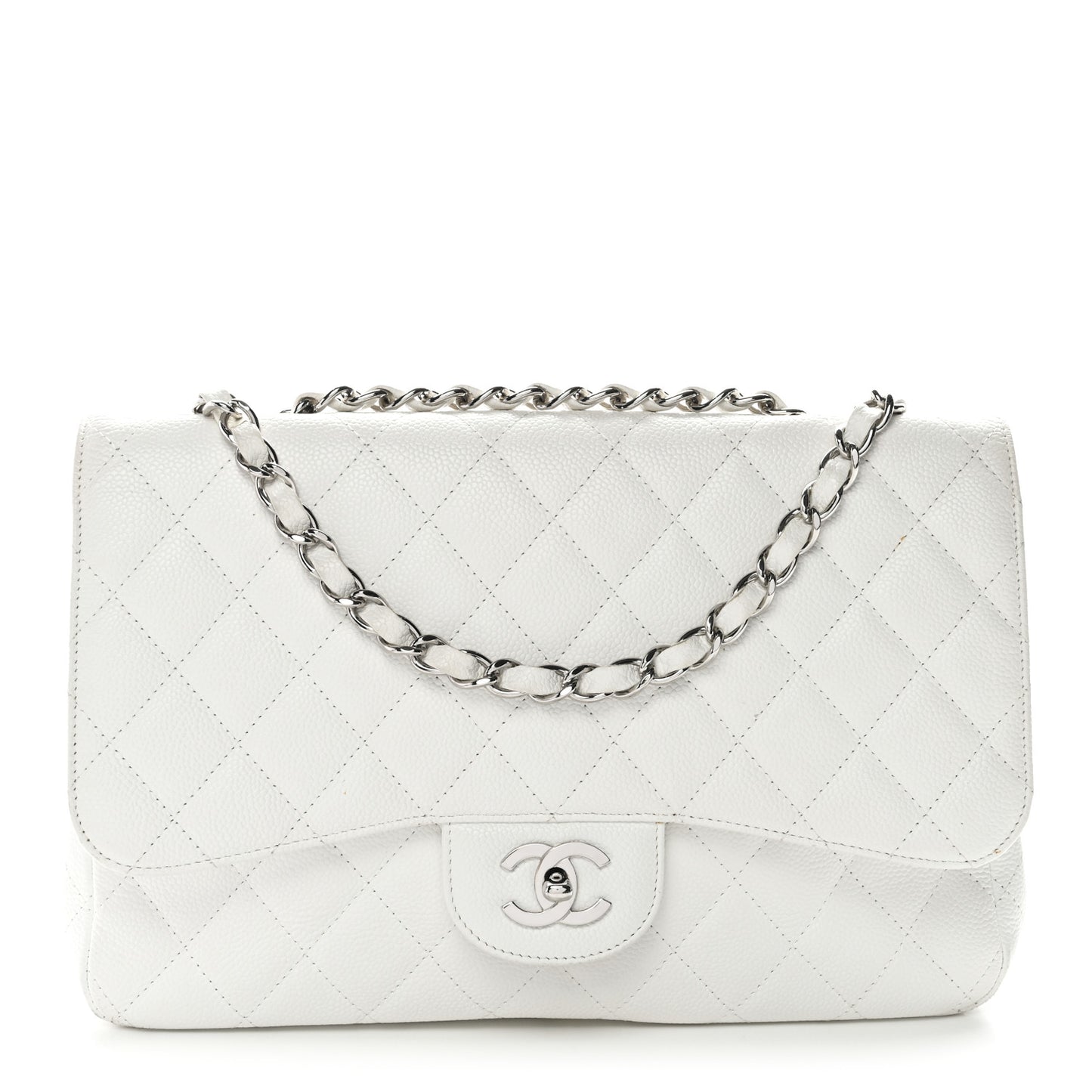 Caviar Quilted Jumbo Single Flap White