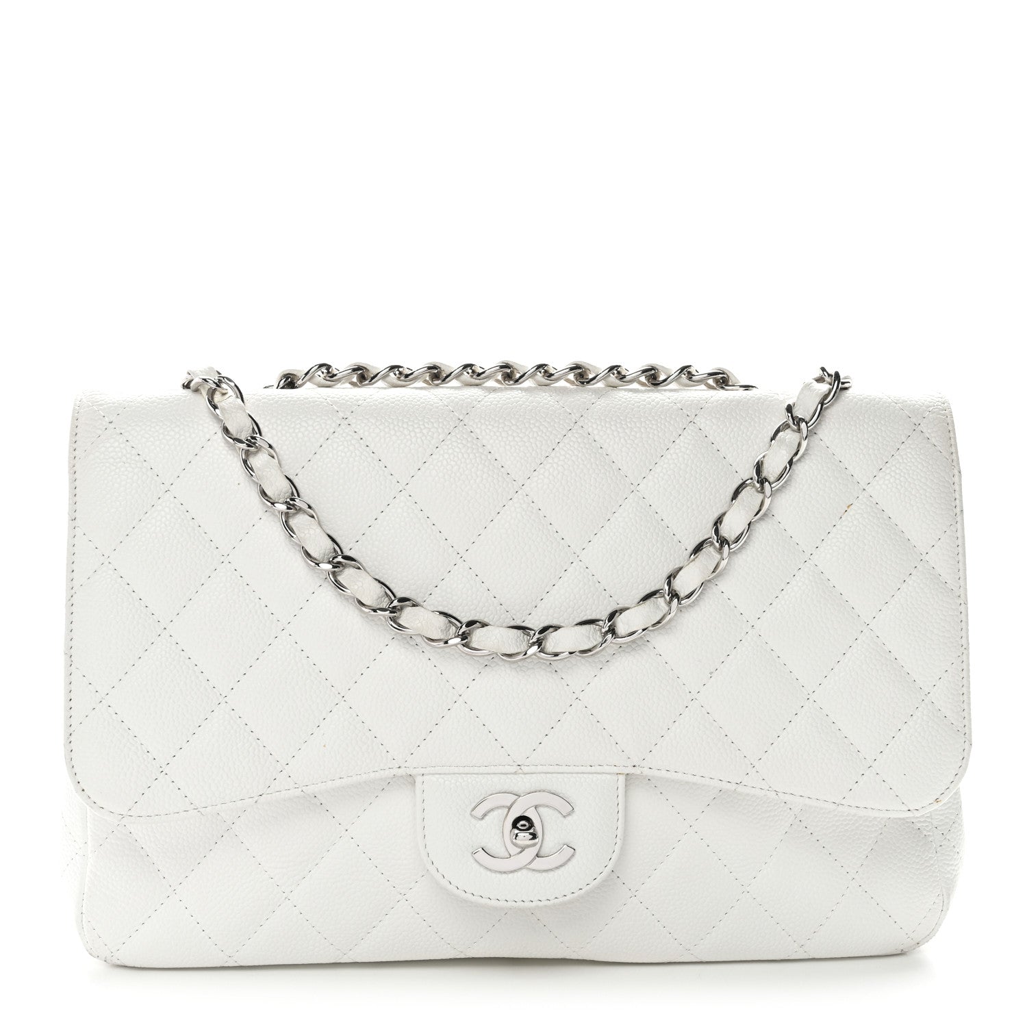 Chanel Caviar Quilted Jumbo Single Flap White 1 of 15