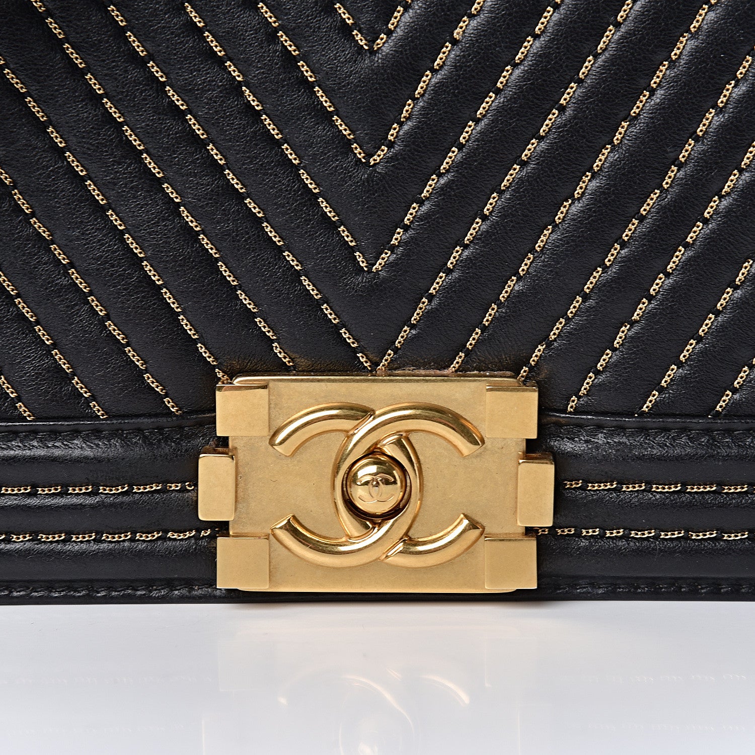 Chanel Calfskin Chevron Quilted Contrast Stitch Medium Boy Flap Black 12 of 12