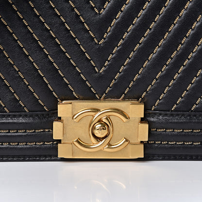Chanel Calfskin Chevron Quilted Contrast Stitch Medium Boy Flap Black 12 of 12