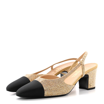 Chanel Strass Grosgrain Cap Toe CC Slingback Pumps 40 Gold Black 3 of 11