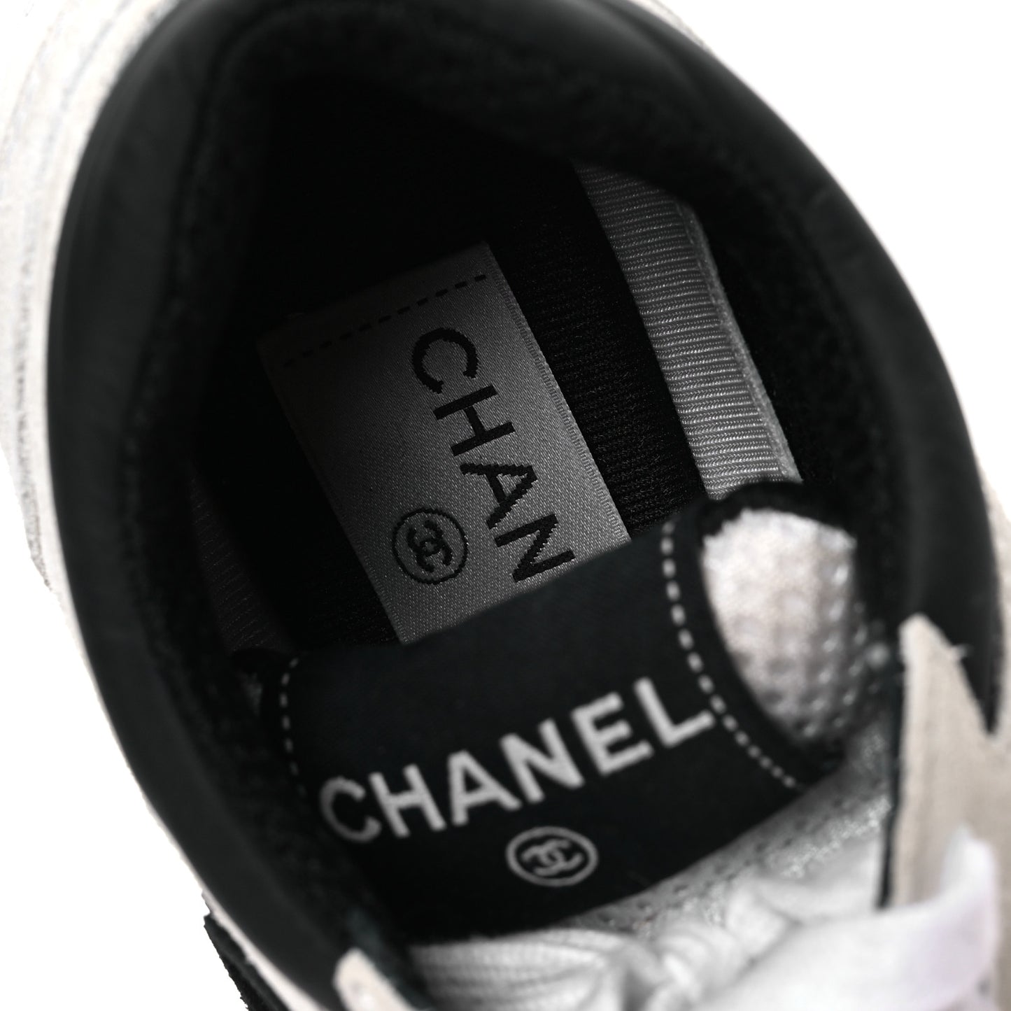 Mesh Suede Calfskin Grained Calfskin Womens CC Sneakers  36 White Black