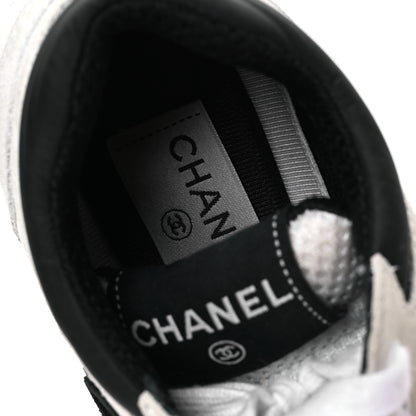 Chanel Mesh Suede Calfskin Grained Calfskin Womens CC Sneakers  36 White Black 8 of 10