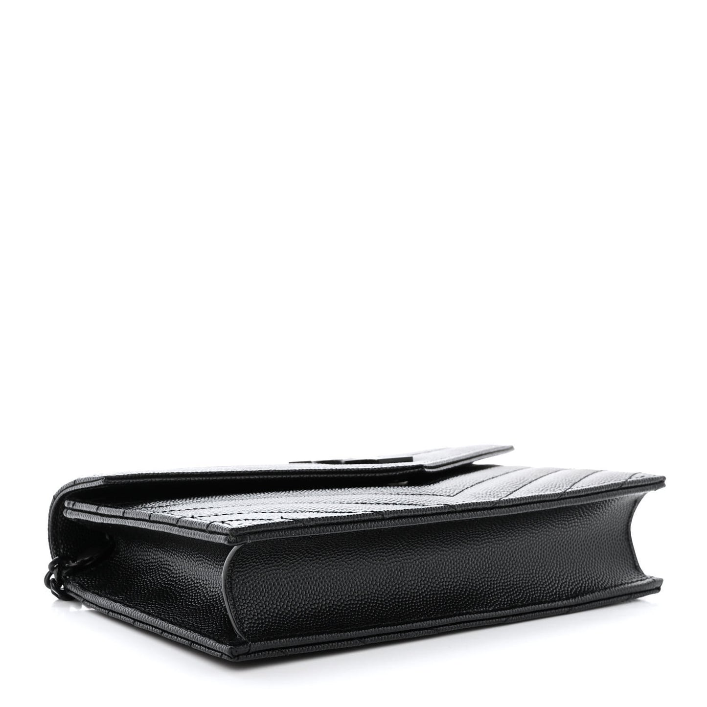 Grain De Poudre Matelasse Chevron Monogram Monochrome Envelope Chain Wallet Black