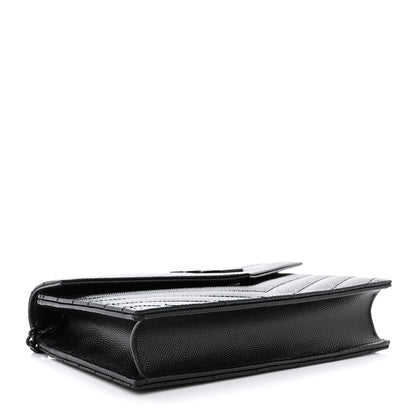 Saint Laurent Grain De Poudre Matelasse Chevron Monogram Monochrome Envelope Chain Wallet Black 4 of 10