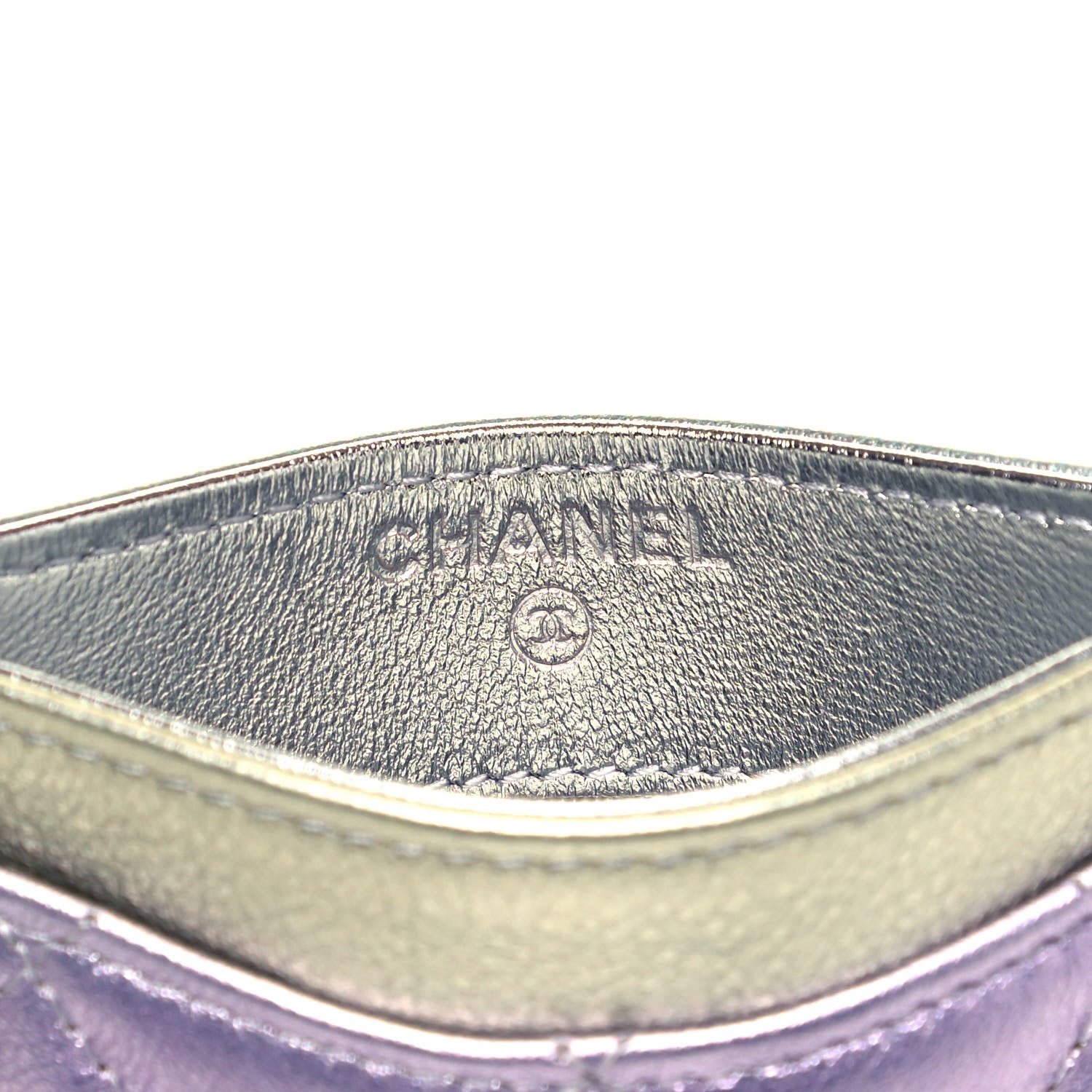 Chanel Gradient Metallic Calfskin Quilted Card Holder Silver Blue Yellow Purple 7 of 9