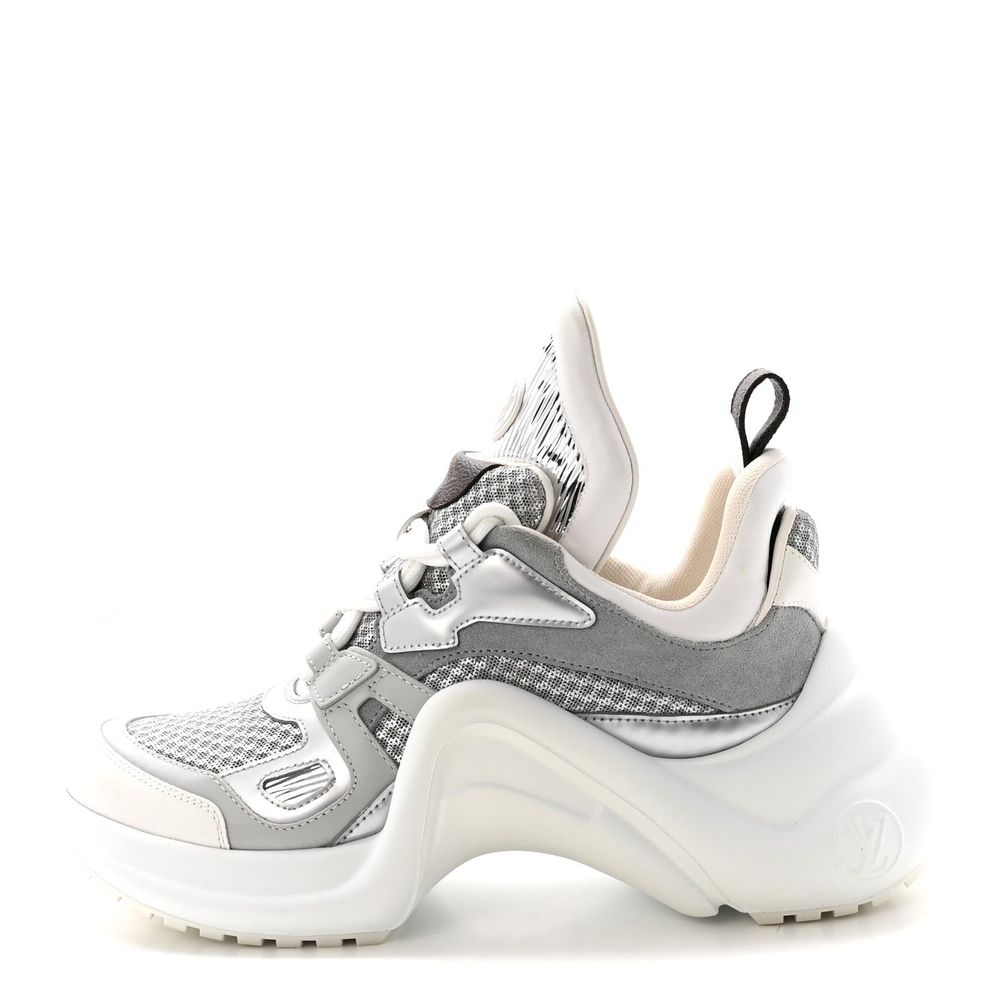 Metallic Calfskin Technical Nylon LV Archlight Sneakers 37 White Silver