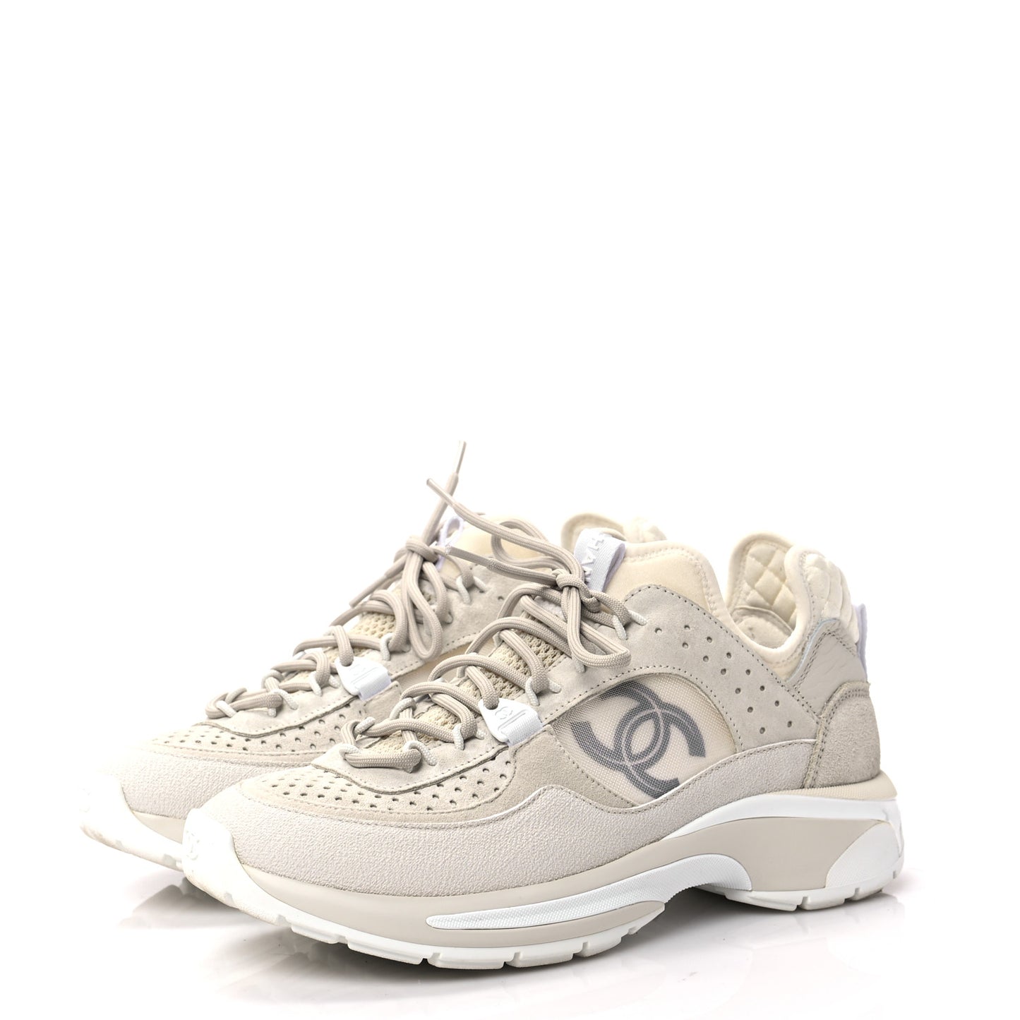 Suede Calfskin Womens CC Sneakers 37.5 White