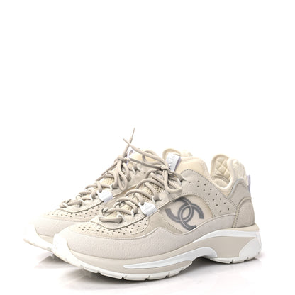 Chanel Suede Calfskin Womens CC Sneakers 37.5 White 3 of 6