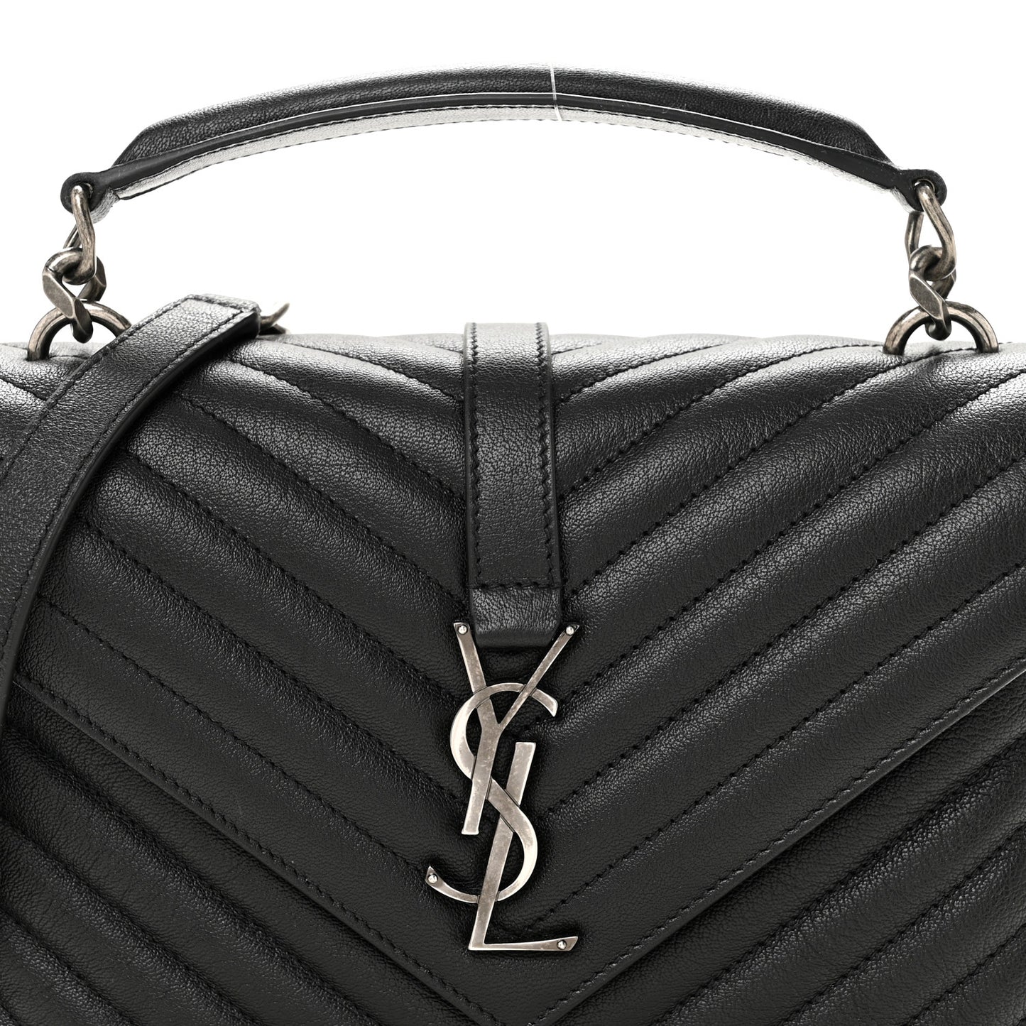 Sheepskin Matelasse Chevron Monogram Medium College Bag Black