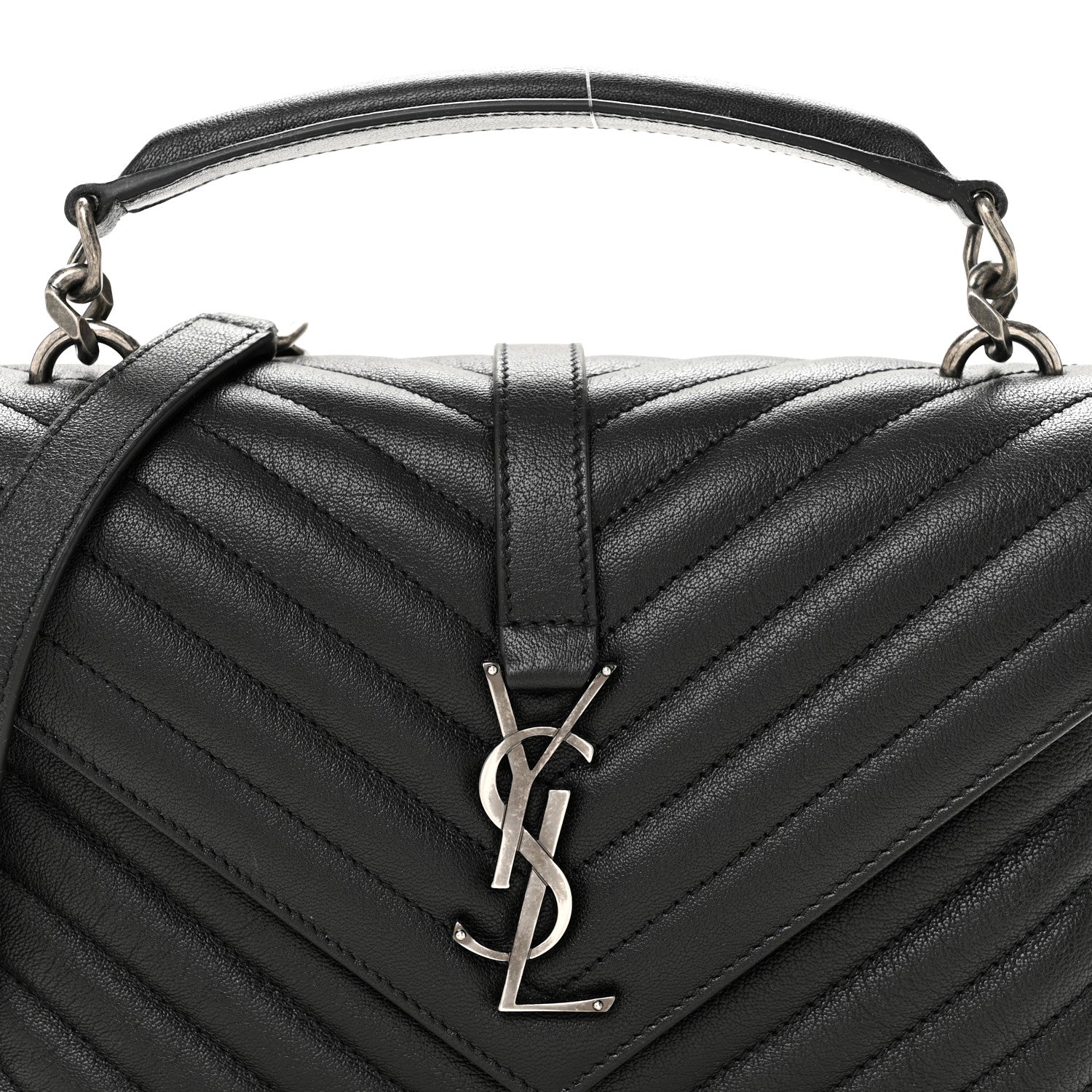 Saint Laurent Sheepskin Matelasse Chevron Monogram Medium College Bag Black 8 of 10