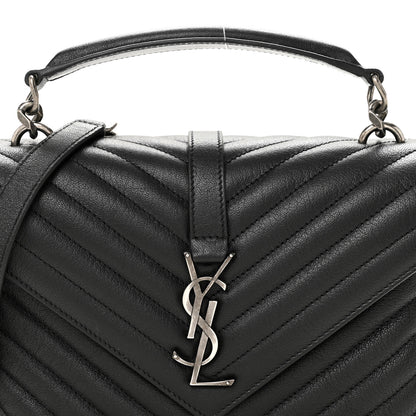 Saint Laurent Sheepskin Matelasse Chevron Monogram Medium College Bag Black 8 of 10