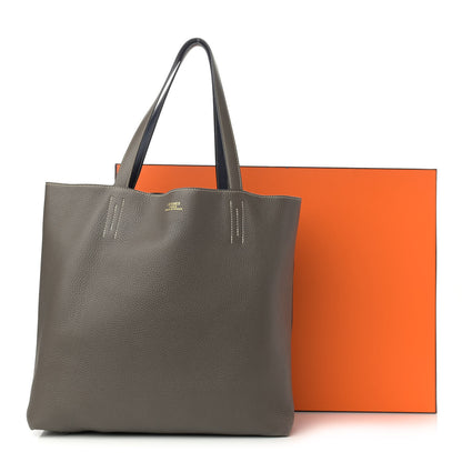 Hermes Taurillon Clemence Double Sens 45 Reversible Tote Bleu Nuit Etain 16 of 16