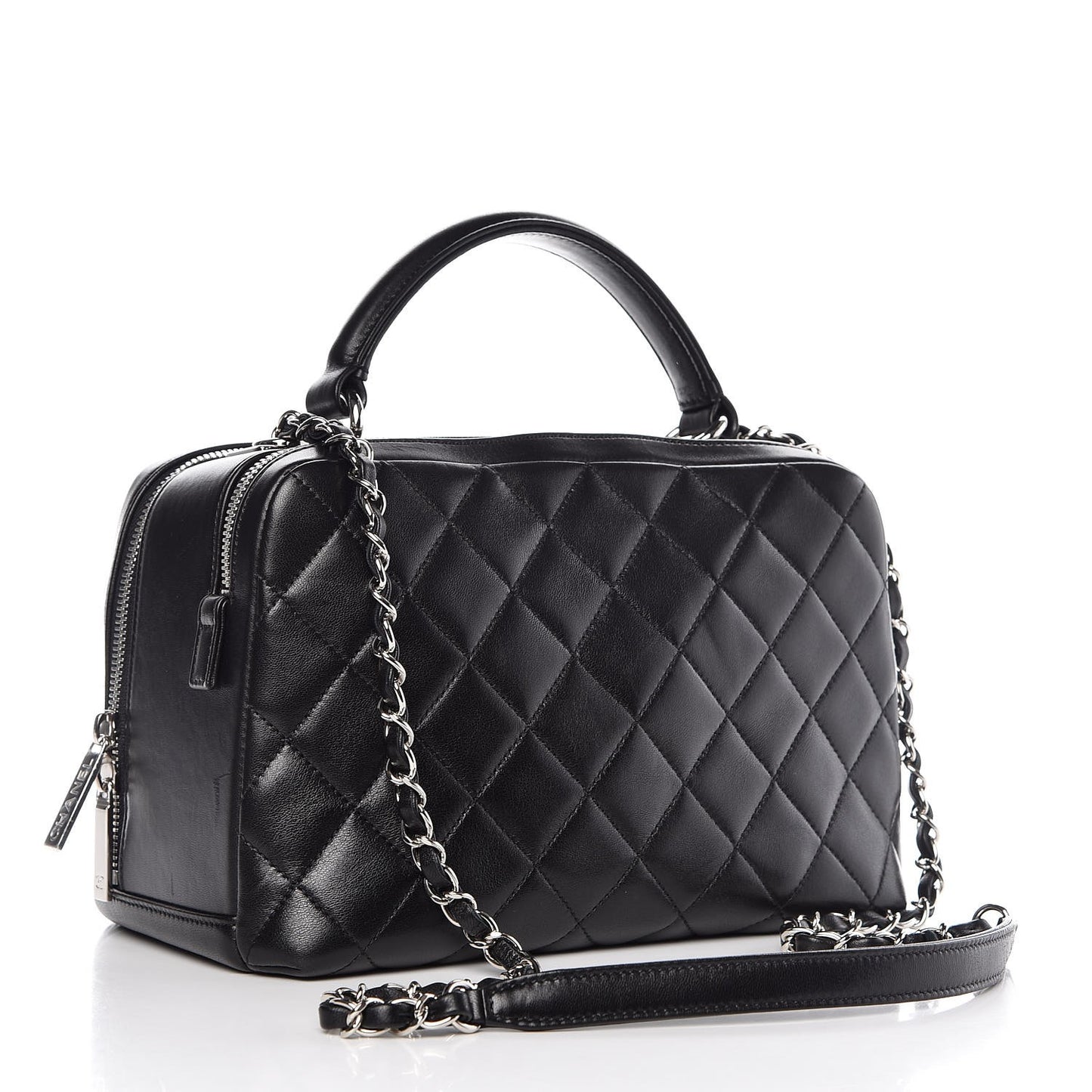 Lambskin Quilted Medium Trendy CC Bowling Bag Black