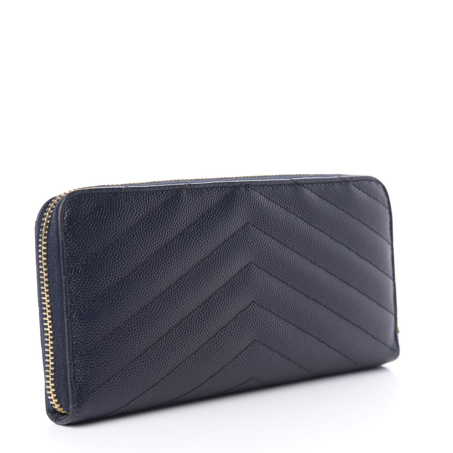 Saint Laurent Grain De Poudre Matelasse Chevron Monogram Zip Around Wallet Navy 3 of 11