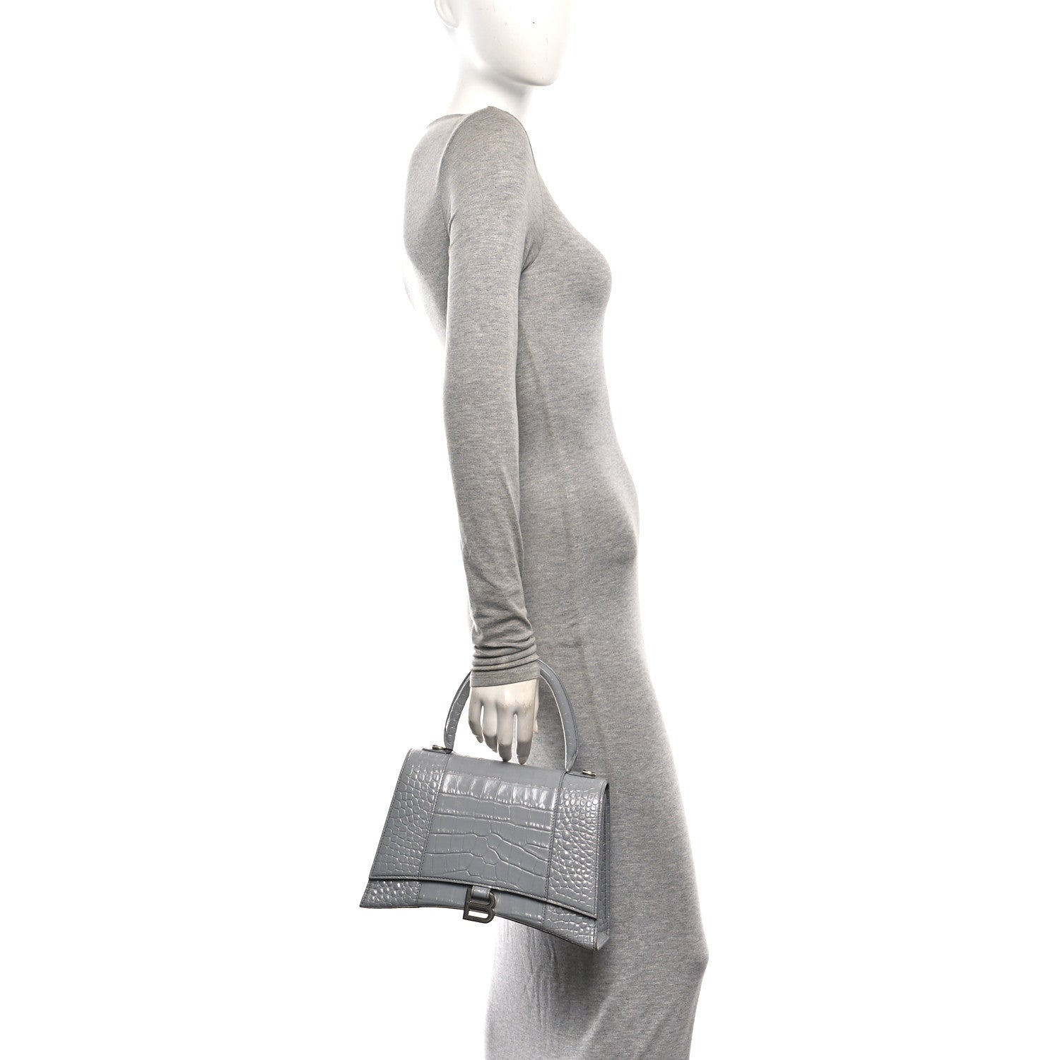 Balenciaga Shiny Calfskin Crocodile Embossed Medium Hourglass Top Handle Bag Balenciaga Grey 2 of 9
