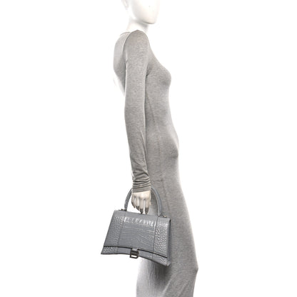 Balenciaga Shiny Calfskin Crocodile Embossed Medium Hourglass Top Handle Bag Balenciaga Grey 2 of 9