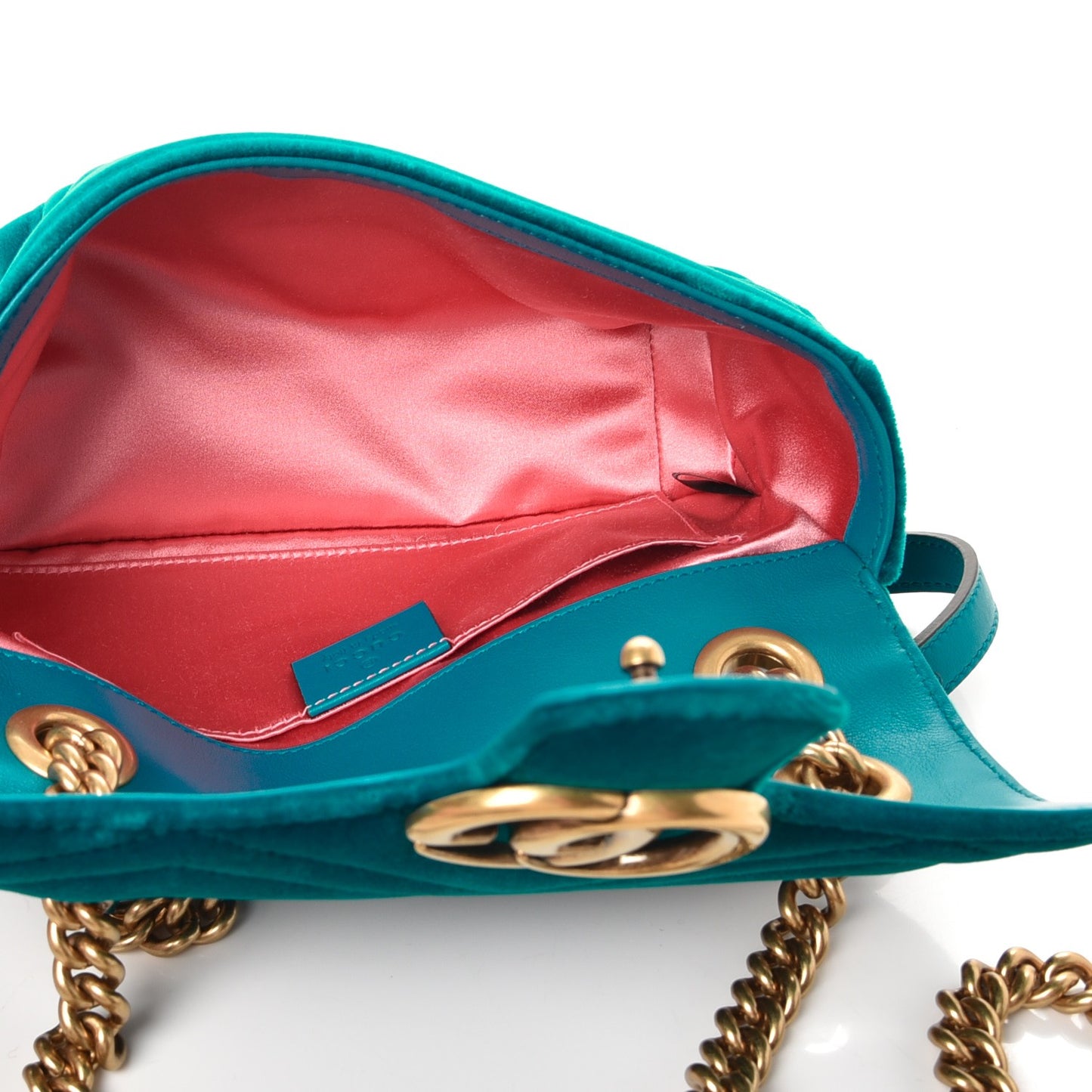 Velvet Matelasse Mini GG Marmont Shoulder Bag Pavone Cyan