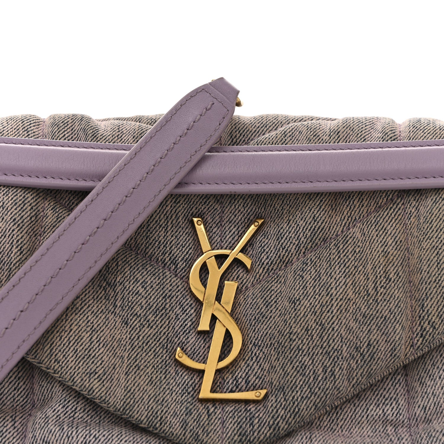 Saint Laurent Denim Quilted Small Loulou Puffer Monogram Chain