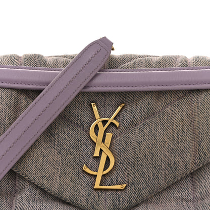 Saint Laurent Denim Quilted Small Loulou Puffer Monogram Chain Satchel Bleached Lilac 8 of 13
