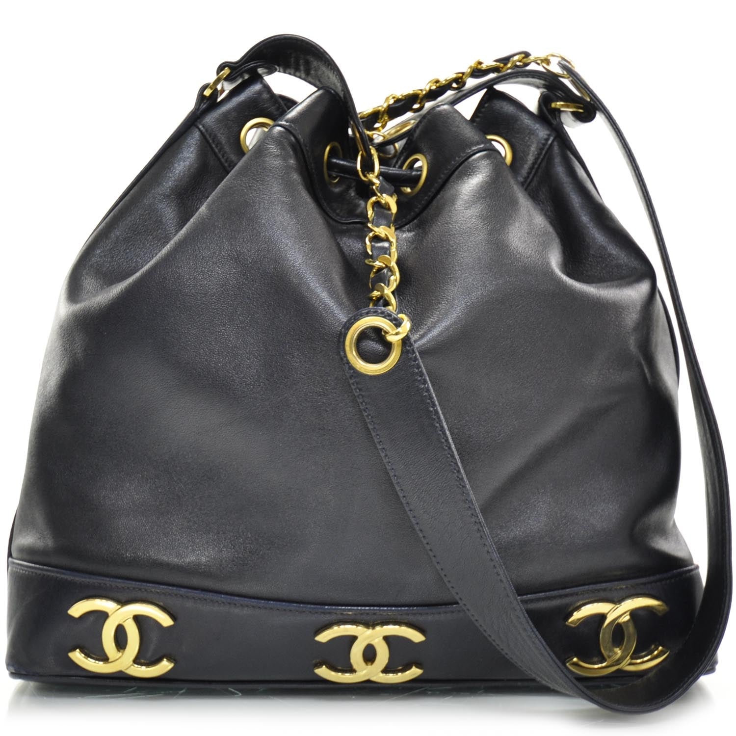 Chanel Lambskin CC Drawstring Bag Navy Blue 4 of 10