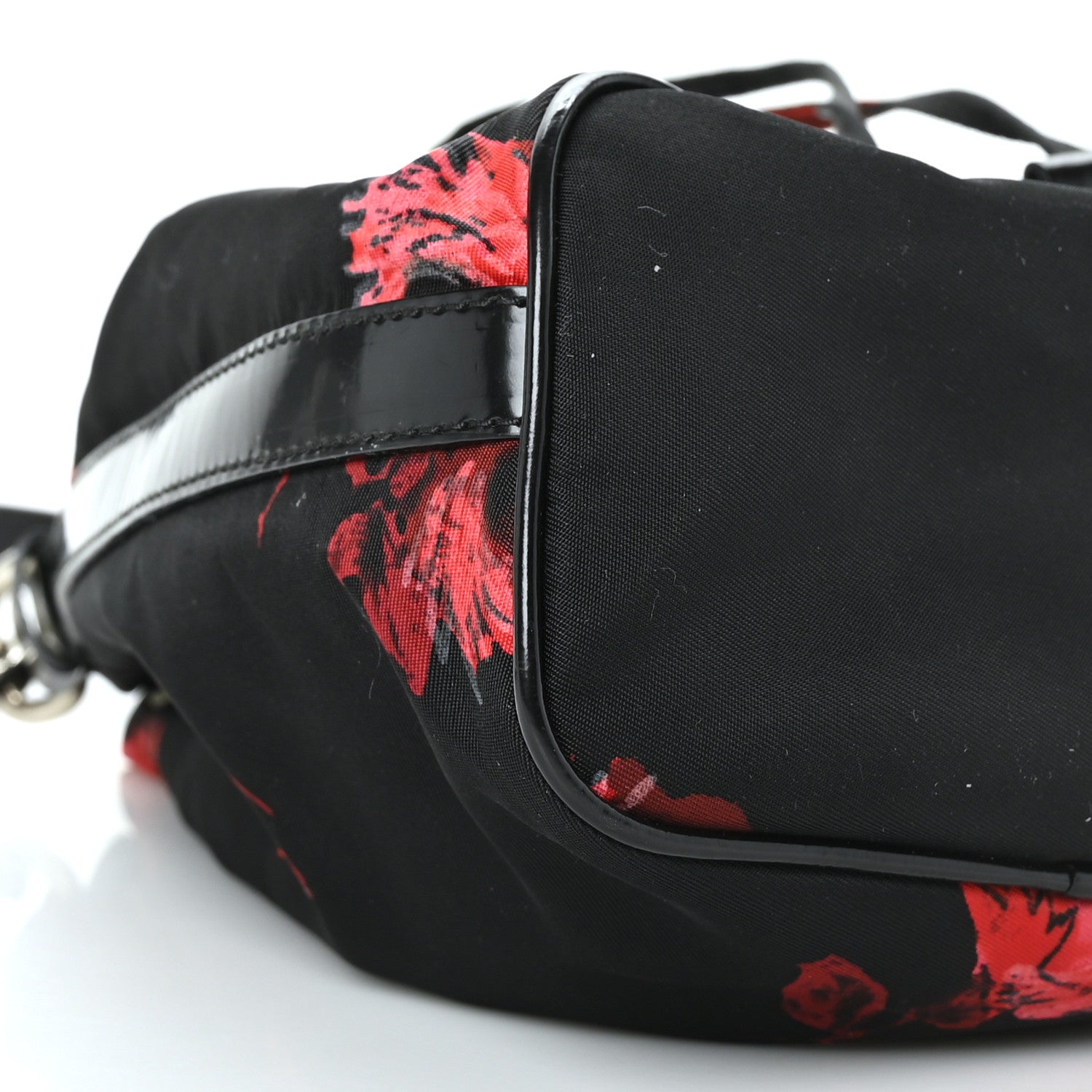 Prada Tessuto Nylon Spazzolato Rose Print Bucket Bag Black Rosso 5 of 7