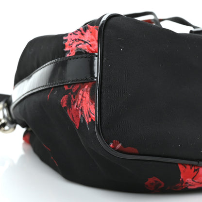 Prada Tessuto Nylon Spazzolato Rose Print Bucket Bag Black Rosso 5 of 7