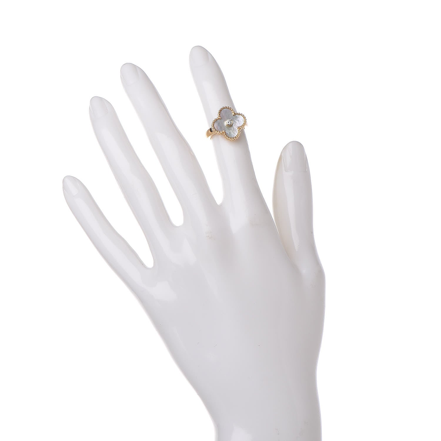 Van Cleef & Arpels 18K Yellow Gold Diamond Mother of Pearl Vintage Alhambra Ring 47 4 2 of 5