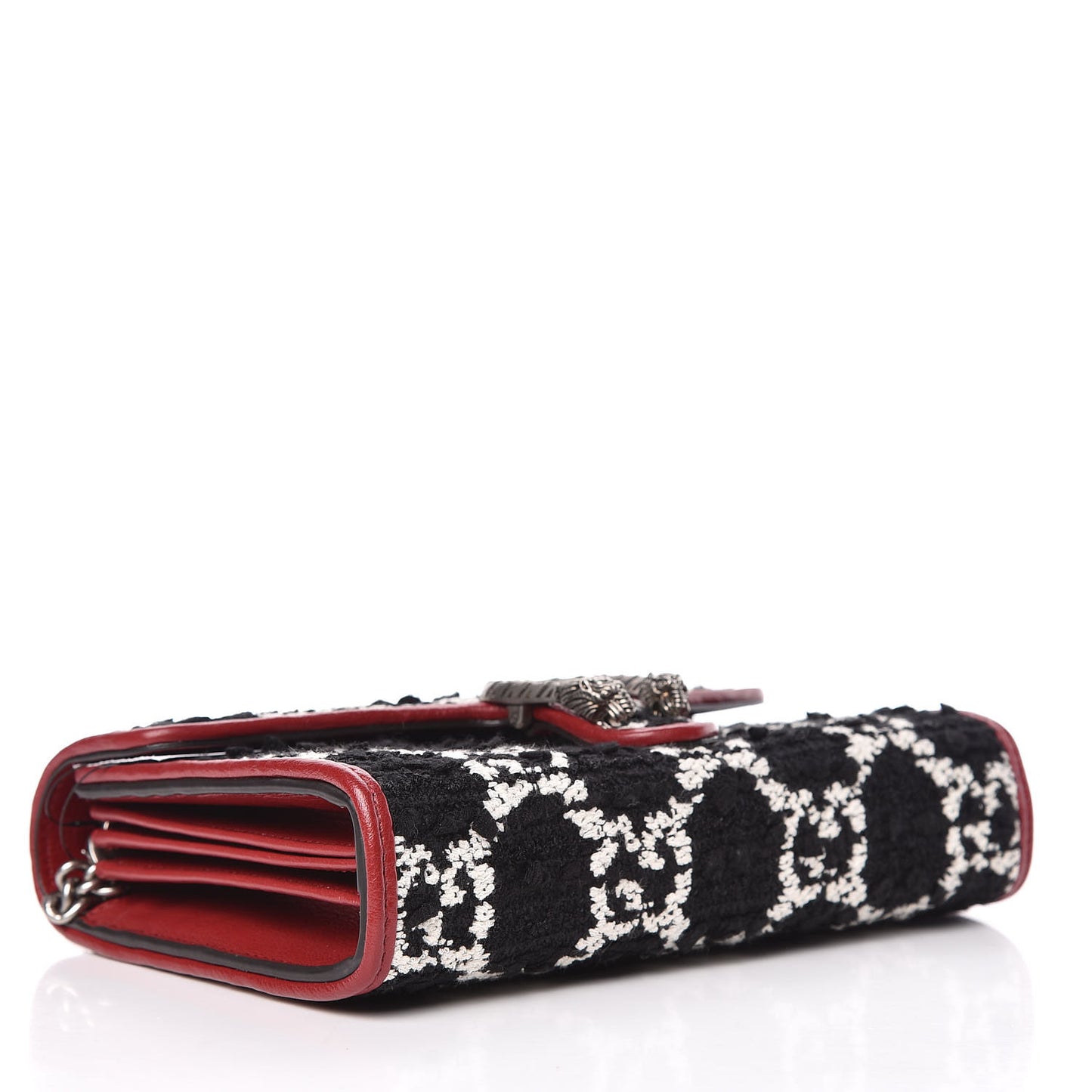 Tweed GG Monogram Mini Dionysus Chain Wallet Black White Romantic Cherry