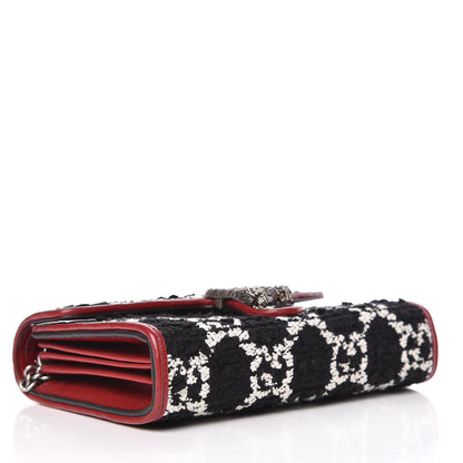 Gucci Tweed GG Monogram Mini Dionysus Chain Wallet Black White Romantic Cherry 4 of 11