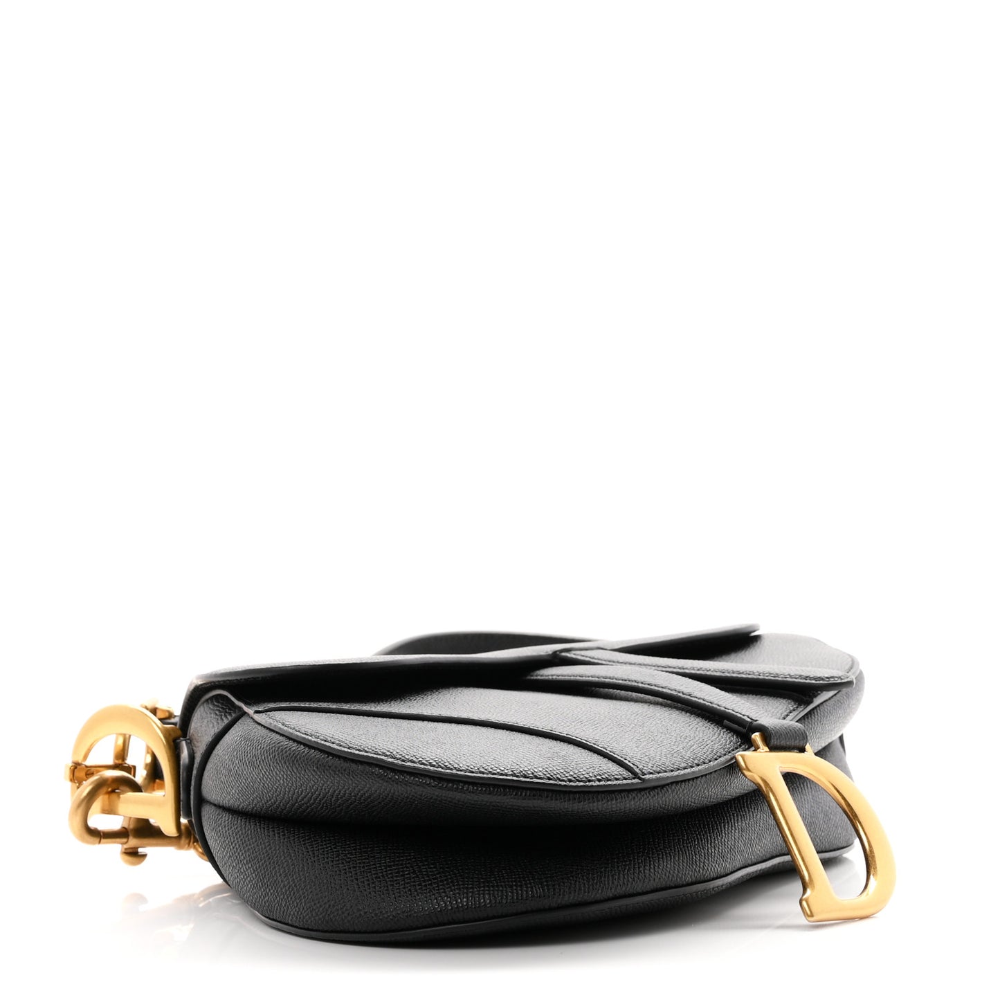 Grained Calfskin Saddle Bag With Strap Black