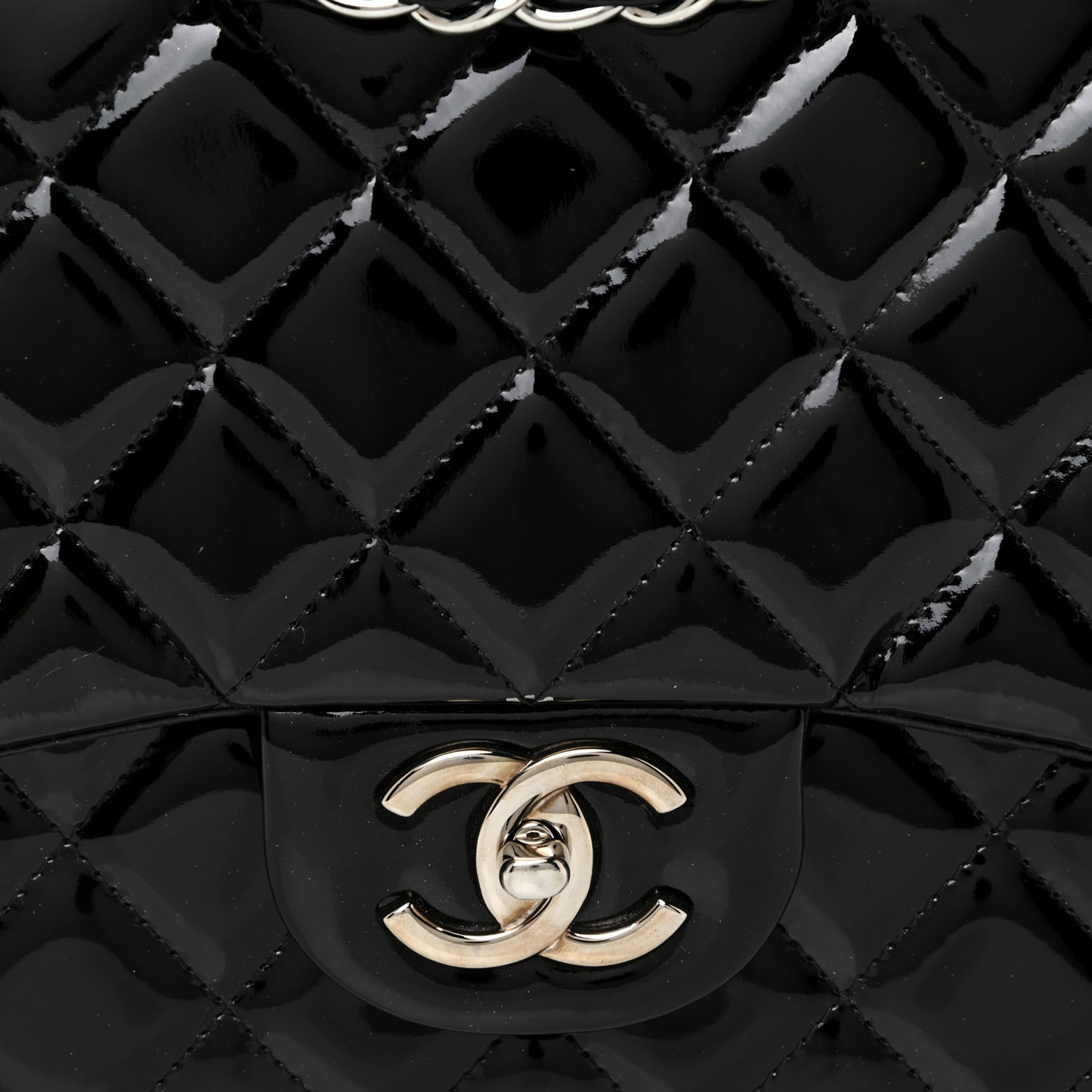 Patent Quilted Maxi Double Flap Black