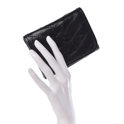 Saint Laurent Crinkled Calfskin Matelasse Monogram Niki Compact Wallet Black 2 of 7