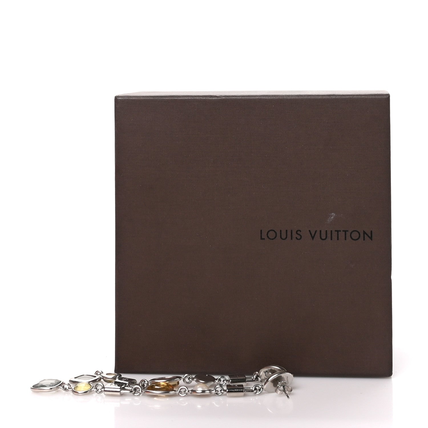 Louis Vuitton Metal Resin Pearl Lock Drop Earrings Silver 5 of 5