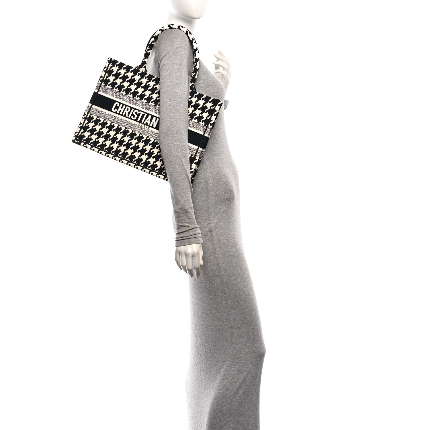 Christian Dior Canvas Macro Houndstooth Embroidered Medium Book Tote Black White 2 of 11