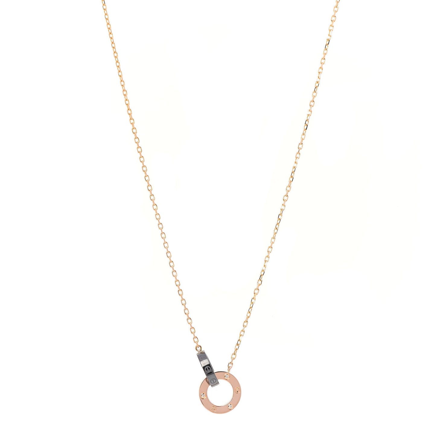 18K Pink Gold Black Ceramic Diamond Interlocking LOVE Necklace