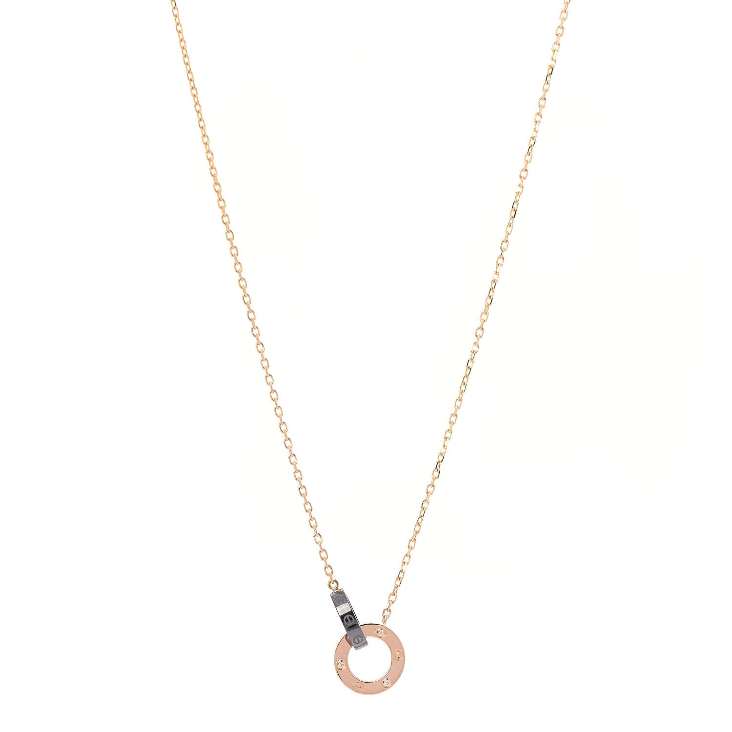 Cartier 18K Pink Gold Black Ceramic Diamond Interlocking LOVE Necklace 1 of 5