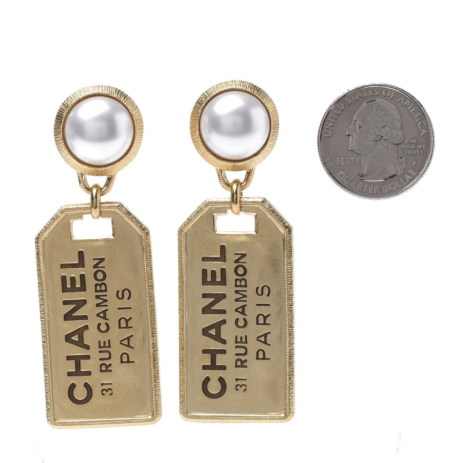 Chanel Pearl CC Tags Drop Earrings Gold 2 of 5