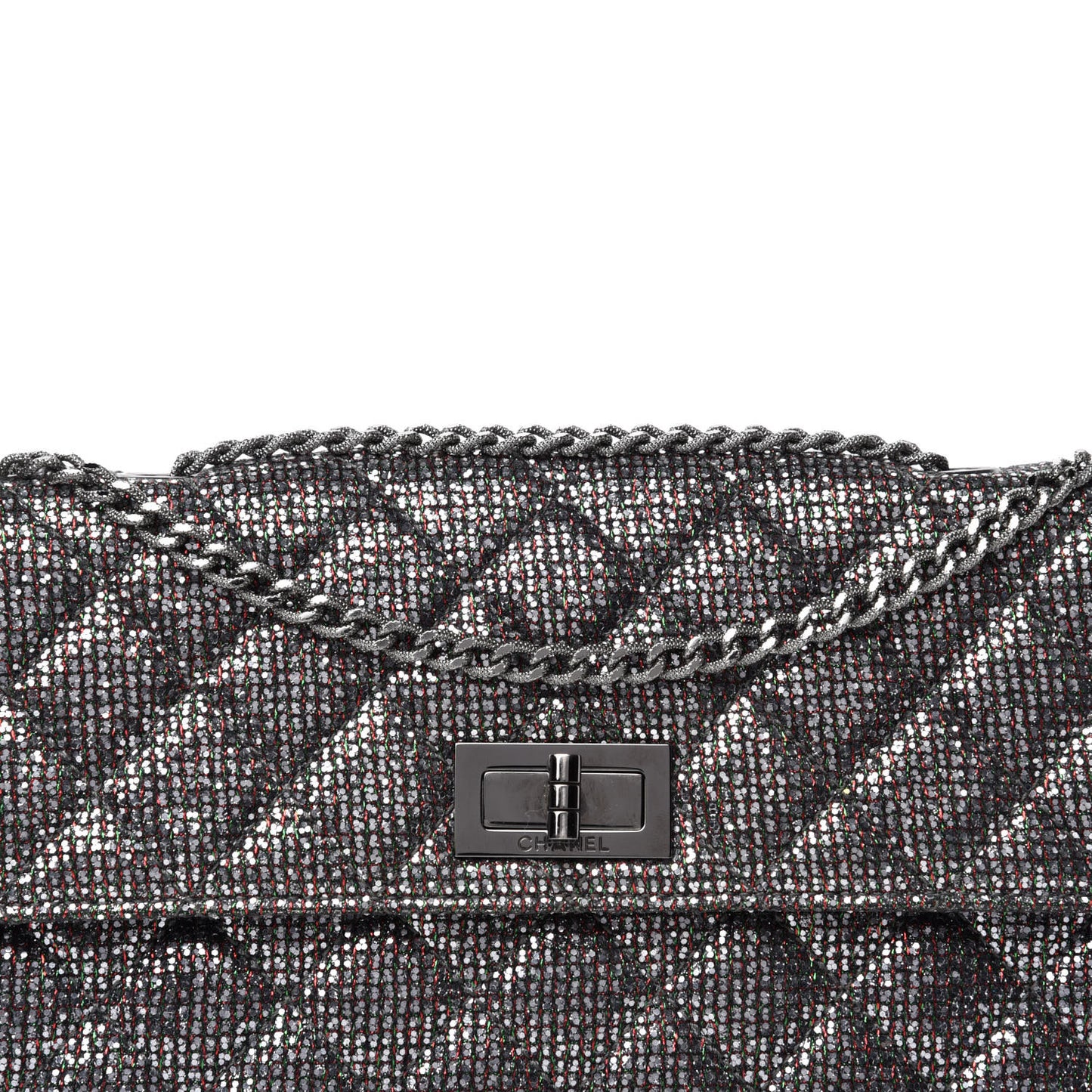 Crystal Quilted Mademoiselle Reissue 2.55 Flap Dark Silver