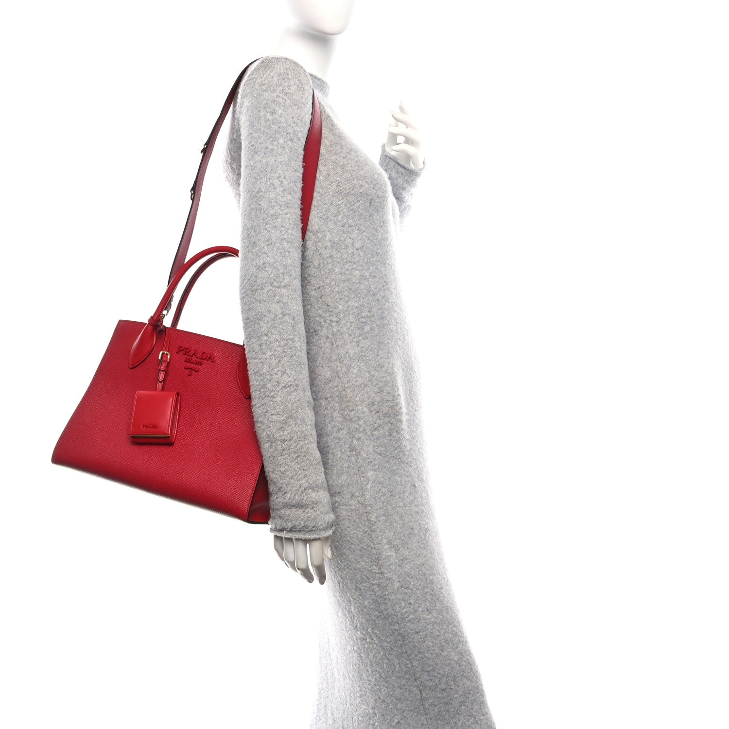 Prada Saffiano Cuir Calfskin Medium Monochrome Top Handle Tote Fuoco 2 of 11