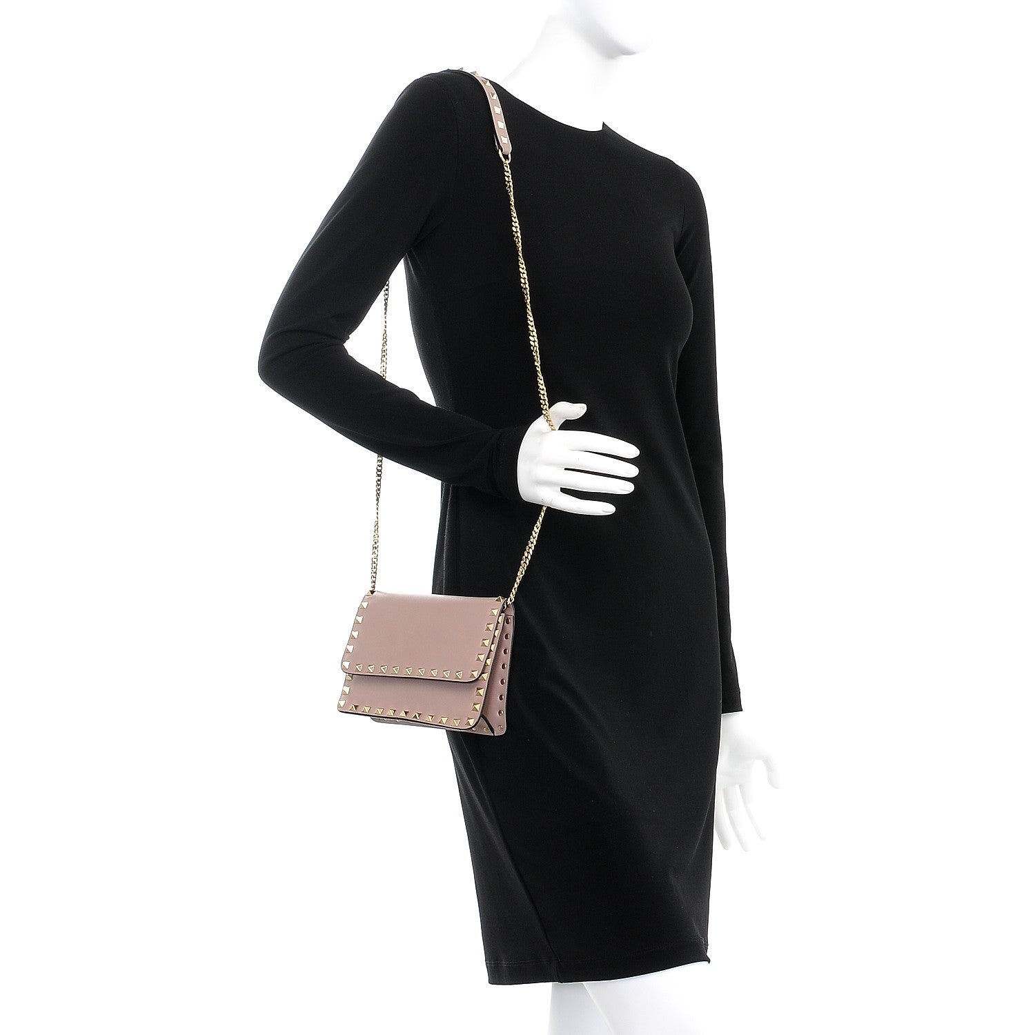 Valentino Garavani Vitello Rockstud Chain Flap Crossbody Bag Poudre 2 of 8