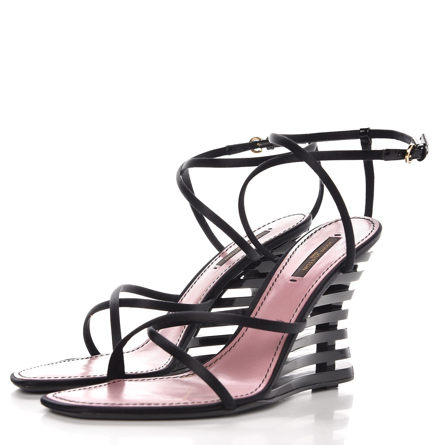 Louis Vuitton Resin Satin Wedge Sandals 39 Black 3 of 12